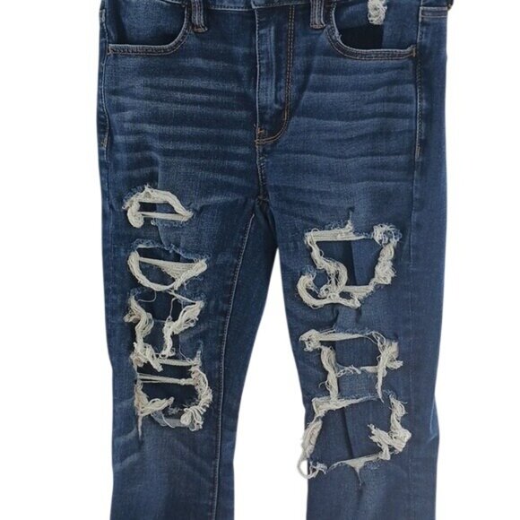 American Eagle Jeans Blue Denim High Rise Jegging Distressed Womens Size 2 - Picture 3 of 9